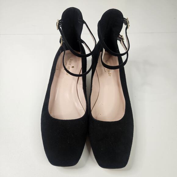 Kate Spade Black Mary Jane Suede Gold Giltter Block Heel 6M Dbl Strap Square Toe - Picture 3 of 9